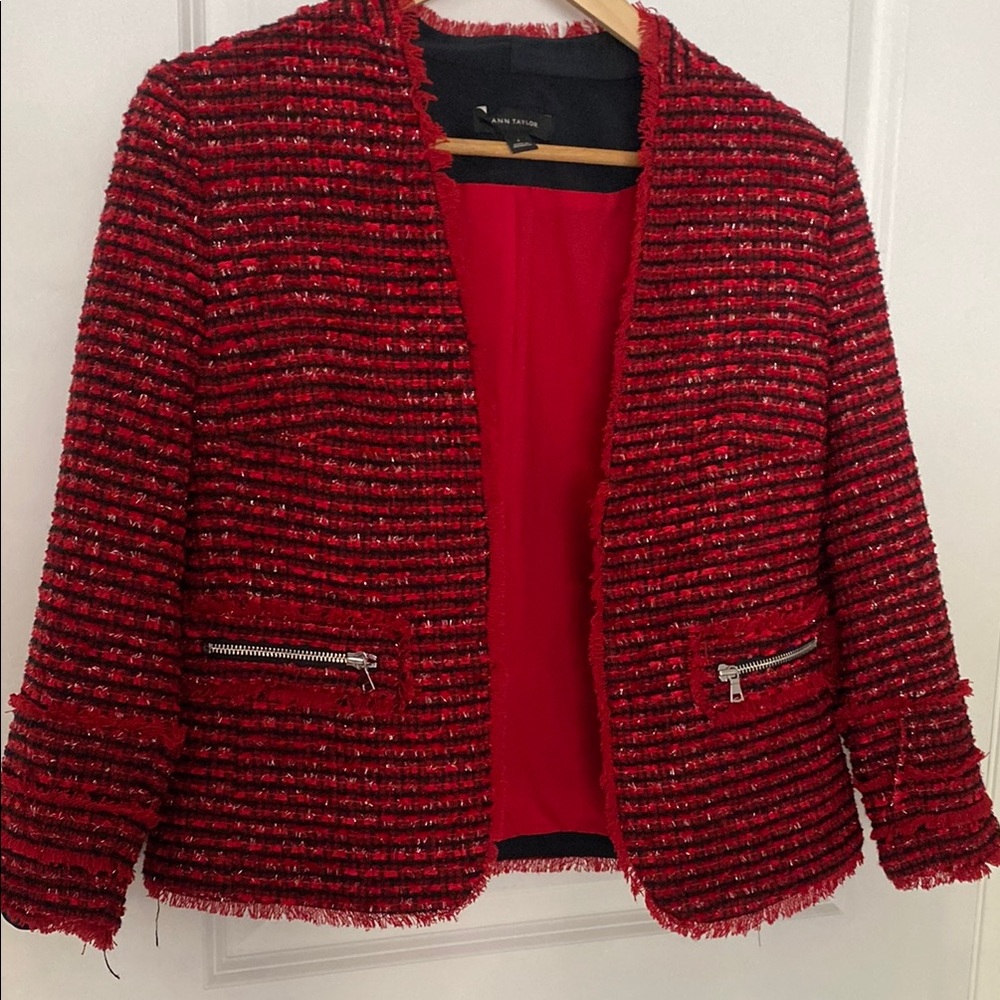 ANN TAYLOR Women's Red Tweed Jacket